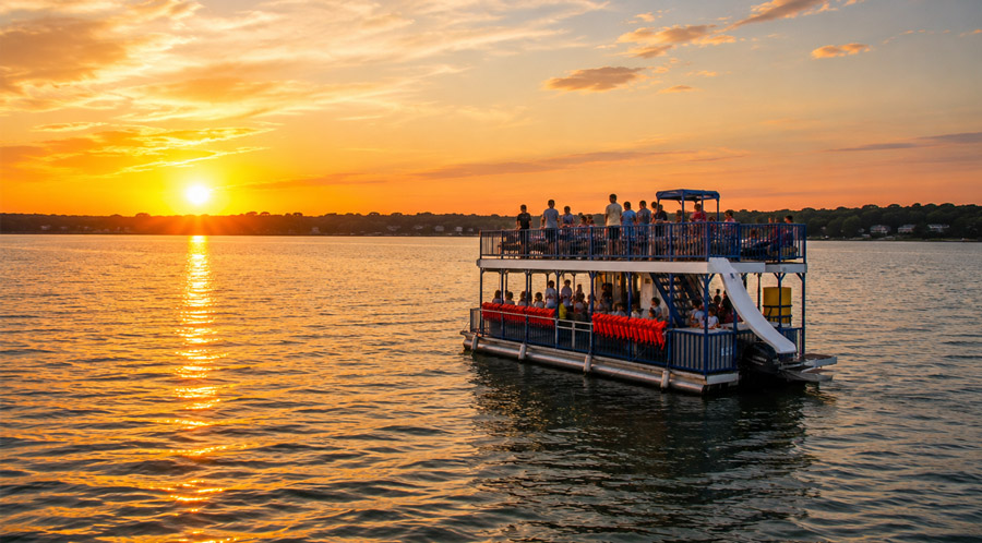 Celebration aboard a Sam's Dock boat charter at golden hour
